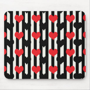 Gestreept Rood Zwart Liefde Hart Patroon Design Muismat