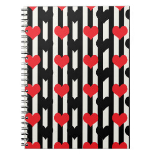 Gestreept Rood Zwart Liefde Hart Patroon Design Notitieboek