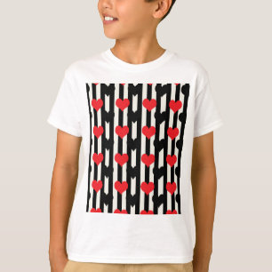 Gestreept Rood Zwart Liefde Hart Patroon Design T-shirt