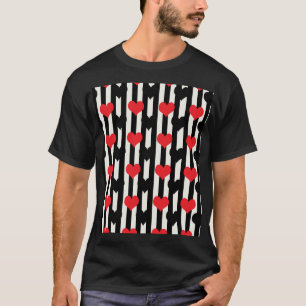 Gestreept Rood Zwart Liefde Hart Patroon Design T-shirt