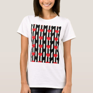 Gestreept Rood Zwart Liefde Hart Patroon Design T-shirt