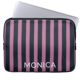 gestreept roze | aangepaste naam marine laptop sleeve