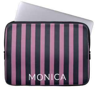 gestreept roze aangepaste naam marine laptop sleeve