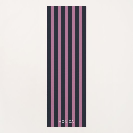 gestreept roze | aangepaste naam marine yogamat (Voorkant)