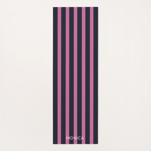 gestreept roze | aangepaste naam marine yogamat (Achterkant)