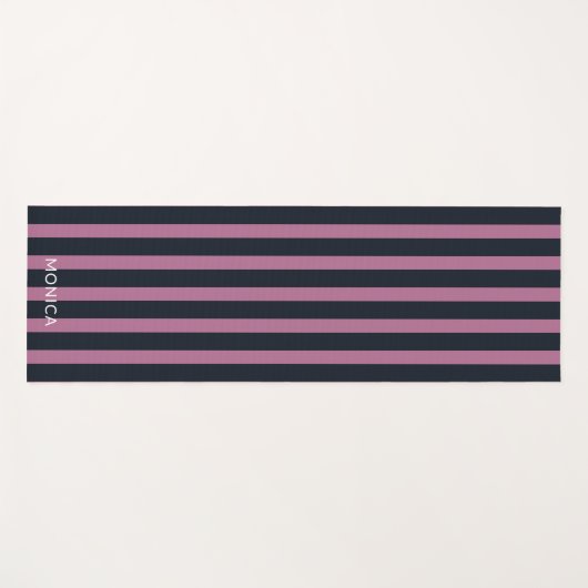 gestreept roze | aangepaste naam marine yogamat (Voorkant (horizontaal))