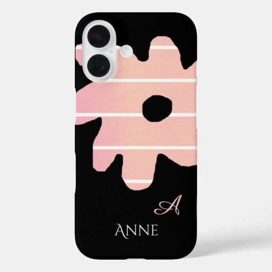 gestreept roze bloem met naam en initiaal Case-Mate iPhone case (Achterkant)
