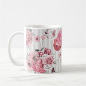  gestreept roze bloemmotief koffiemok (Links)