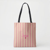 Gestreept Roze Eenvoudig Elegant Aangepaste Naam Tote Bag (Voorkant)