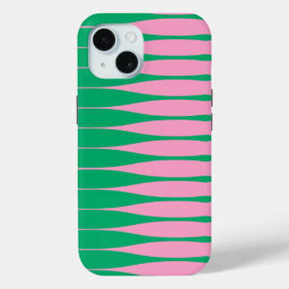 Gestreept roze en groen iPhone hoesje 15 Case