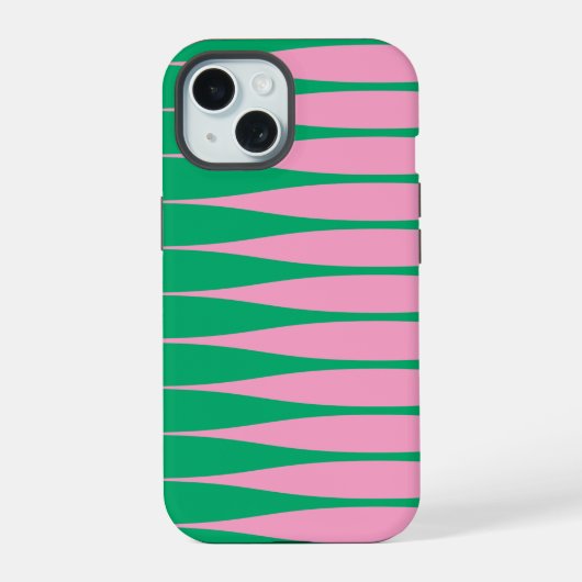 Gestreept roze en groen iPhone hoesje 15 Case (Achterkant)