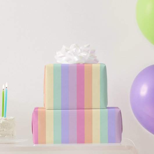 Gestreept Roze Geel Blauw Paars Pastelkleuren Cadeaupapier (Feestgeschenken)