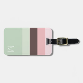 Gestreept roze, groen en bruin monogram bagagelabel