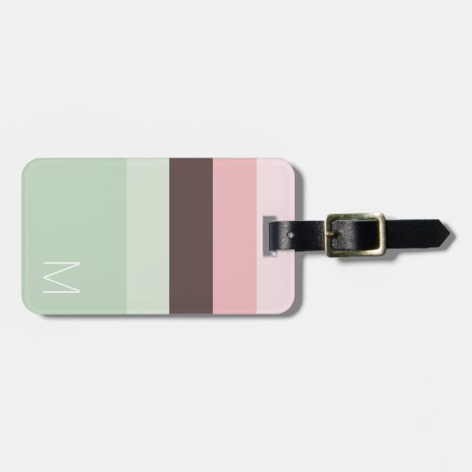 Gestreept roze, groen en bruin monogram bagagelabel (Voorkant horizontaal)