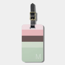 Gestreept roze, groen en bruin monogram bagagelabel
