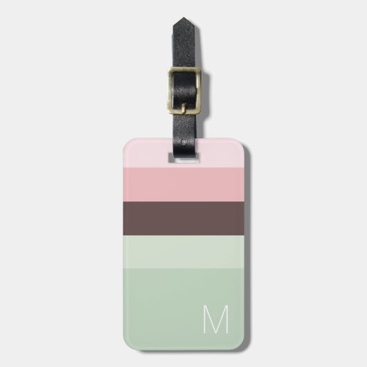 Gestreept roze, groen en bruin monogram bagagelabel (Voorkant verticaal)