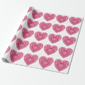 Gestreept Roze Hart | Abstract Geometrisch Ontwerp Cadeaupapier (Uitgerold)