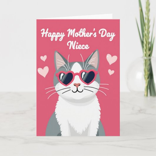 Gestreept Roze Kat Moederdag Kaart (Voorkant)