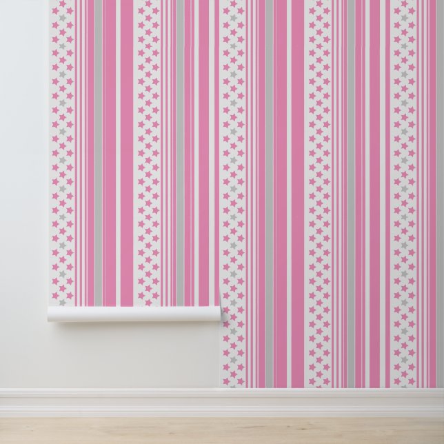 Gestreept roze patroon met sterren behang (Applicatie)