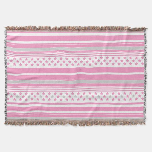 Gestreept roze patroon met sterren deken (Voorkant)