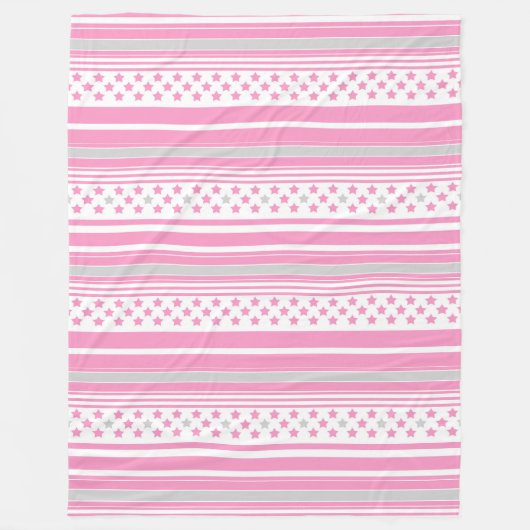 Gestreept roze patroon met sterren fleece deken (Voorkant)