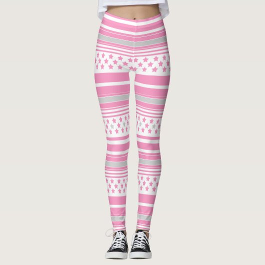 Gestreept roze patroon met sterren leggings (Voorkant)