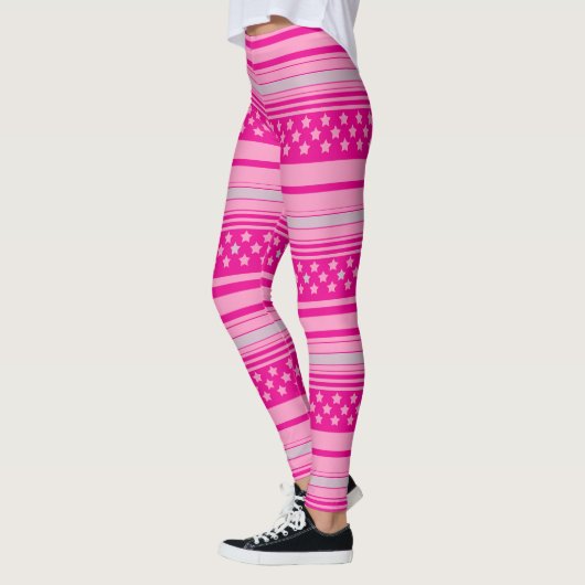 Gestreept roze patroon met sterren leggings (Links)