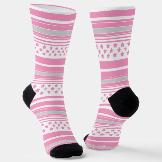 Gestreept roze patroon met sterren sokken (Gebogen)