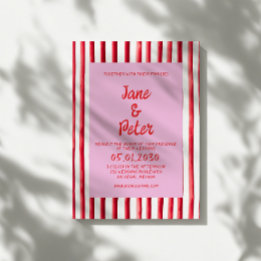 Gestreept Roze & Rode Handgeschreven Huwelijk Kaart
