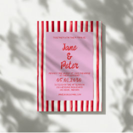 Gestreept Roze & Rode Handgeschreven Huwelijk Kaart
