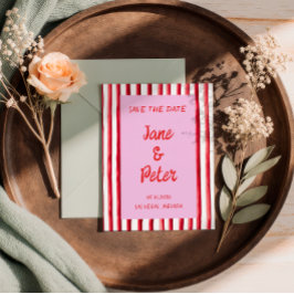 Gestreept Roze & Rode Handgeschrift Save The Date