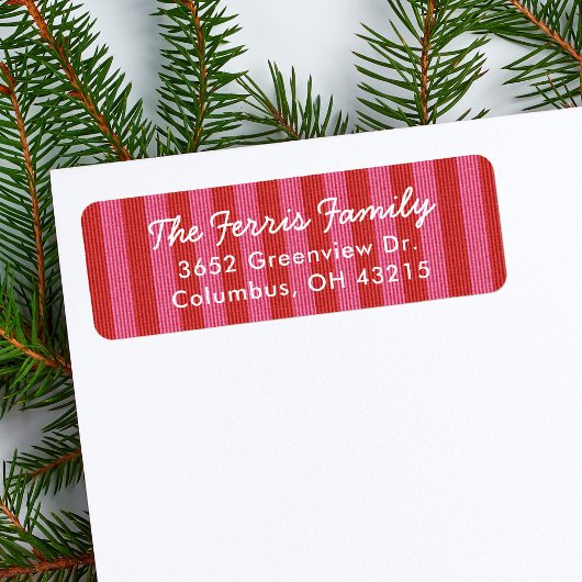 Gestreept roze rode simpele Kerst retouradres Etiket