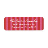 Gestreept roze rode simpele Kerst retouradres Etiket (Voorkant)