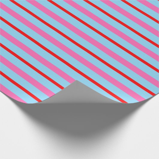Gestreept roze rood en blauw inpakpapier (Hoek)