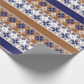 Gestreept Scandinavisch patroon bruin blauw Cadeaupapier (Hoek)