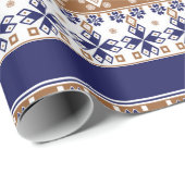 Gestreept Scandinavisch patroon bruin blauw Cadeaupapier (Rol Hoek)
