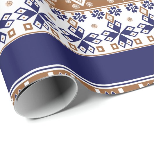 Gestreept Scandinavisch patroon bruin blauw Cadeaupapier (Rol Hoek)