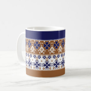 Gestreept Scandinavisch patroon bruin blauw Koffiemok