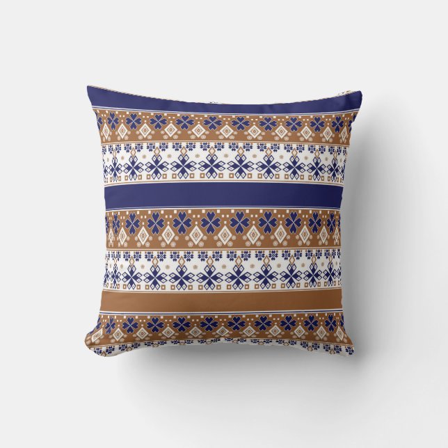 Gestreept Scandinavisch patroon bruin blauw Kussen (Voorkant)