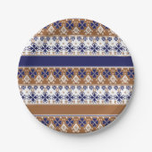 Gestreept Scandinavisch patroon bruin blauw Papieren Bordje (Voorkant)