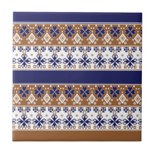 Gestreept Scandinavisch patroon bruin blauw Tegeltje