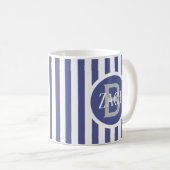 Gestreept Sjabloon Blauw C49 Korte Naam Initiaal Koffiemok (Voorkant rechts)