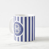 Gestreept Sjabloon Blauw C49 Korte Naam Initiaal Koffiemok (Voorkant links)
