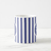 Gestreept Sjabloon Blauw C49 Korte Naam Initiaal Koffiemok (Center)