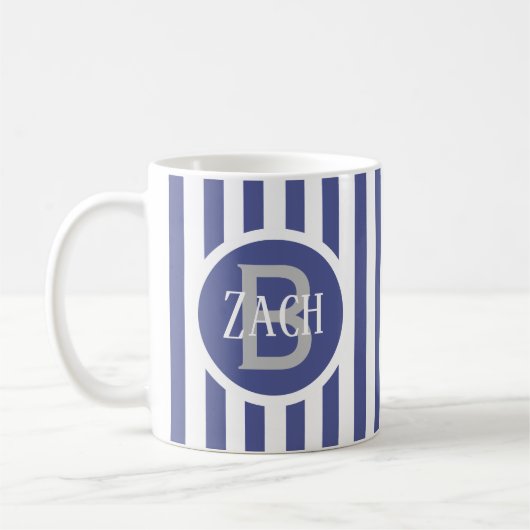 Gestreept Sjabloon Blauw C49 Korte Naam Initiaal Koffiemok (Links)