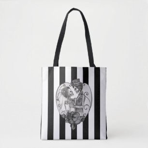 Gestreept Skelet Liefdes Koppel Huwelijk Dans Tote Bag