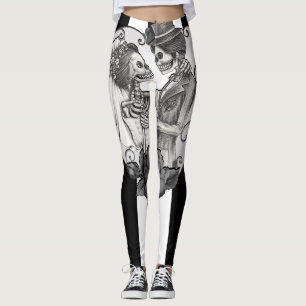 Gestreept Skelet Liefdes Koppel Huwelijksdans Leggings