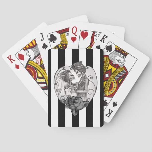 Gestreept Skelet Liefdes Koppel Huwelijksdans Pokerkaarten (Achterkant)