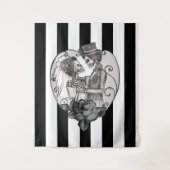 Gestreept Skelet Liefdes Koppel Huwelijksdans Wandkleed (Voorkant)