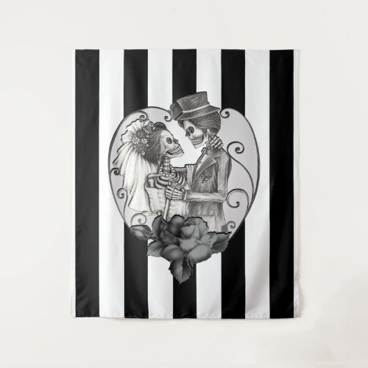 Gestreept Skelet Liefdes Koppel Huwelijksdans Wandkleed (Voorkant)